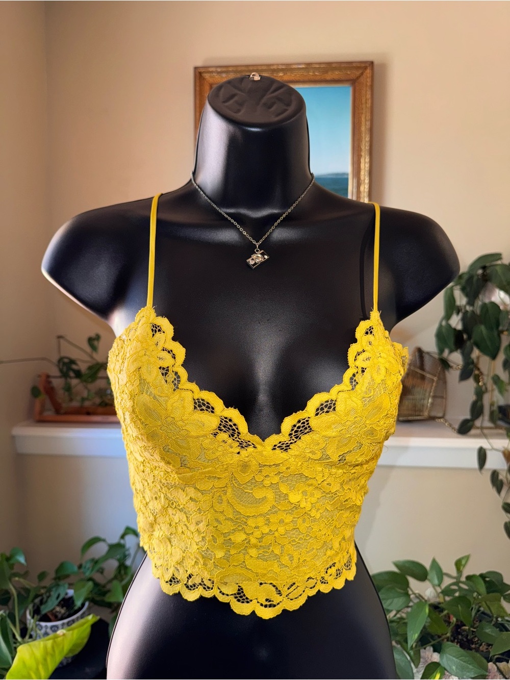 Edition by Express Yellow Allover Lace Cropped Top